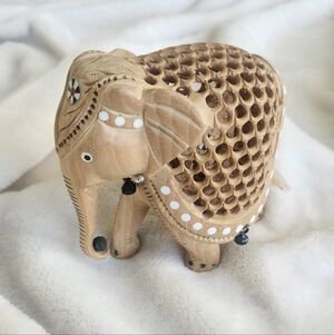 Handcrafted Wooden Jali Elephant Figurine